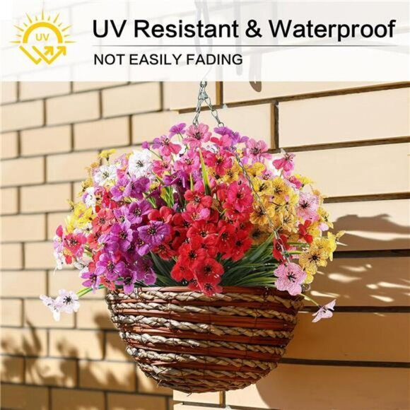 24 Bundle Artificial Flowers Outdoor UV Resistant Faux Plants Garden Decor - Picture 4 of 7